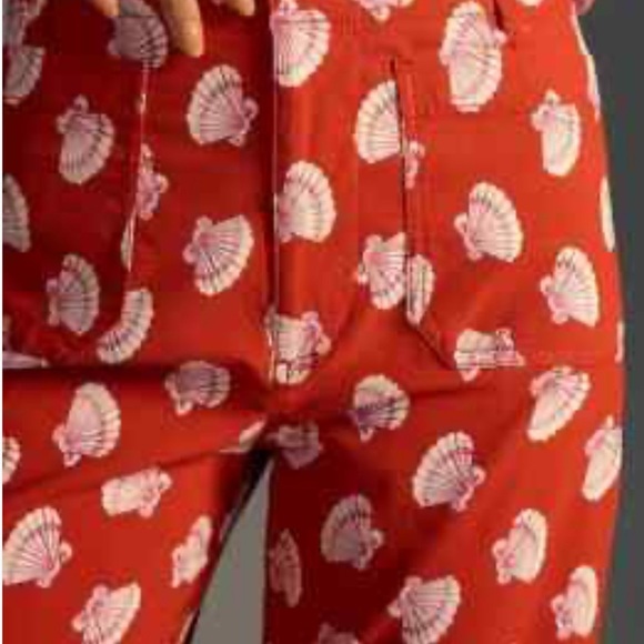 Anthropologie Maeve Red Pants with White Shell Pattern - Picture 6 of 6